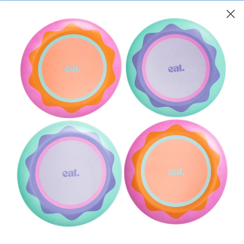 Colorful Plate Set with 'Eat' Design